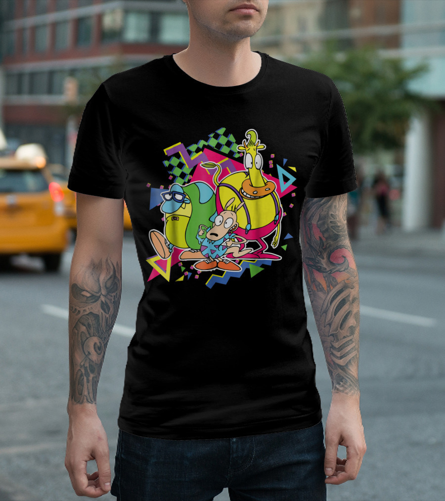 Nickelodeon Rocko's Modern Life 90's Characters with Geometric T-Shirt