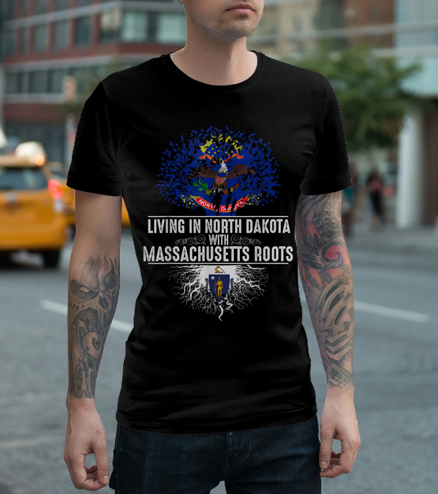 Living in North Dakota with Massachusetts Roots Flag T-Shirt