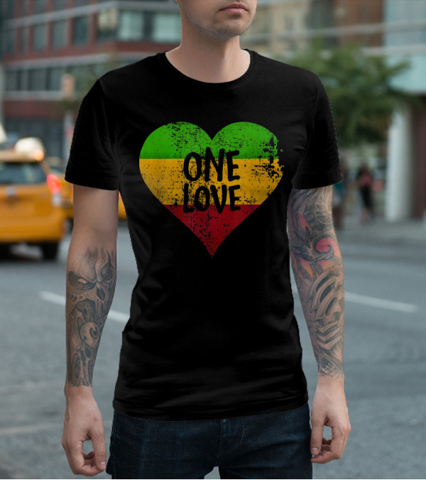 One Love Heart Rastafari Colors Jamaica T-Shirt