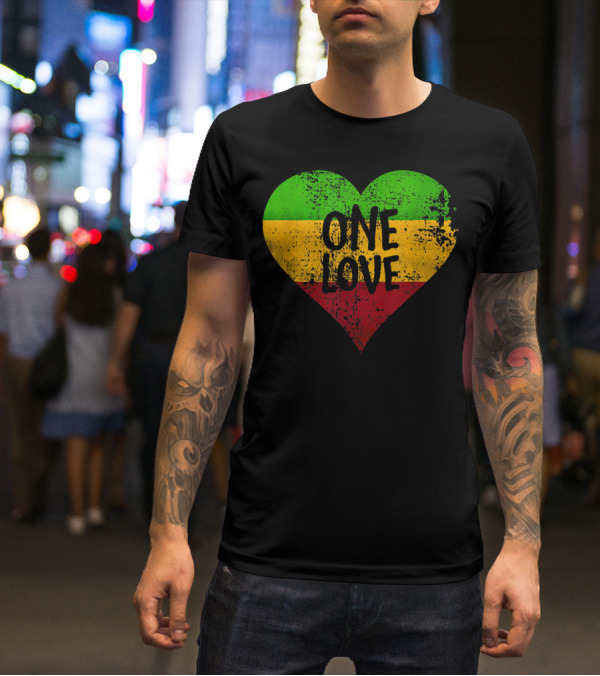 One Love Heart Rastafari Colors Jamaica T-Shirt