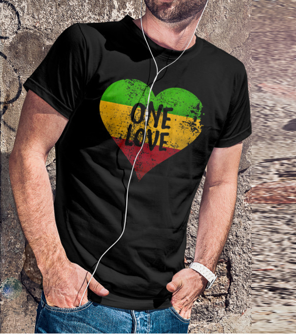 One Love Heart Rastafari Colors Jamaica T-Shirt