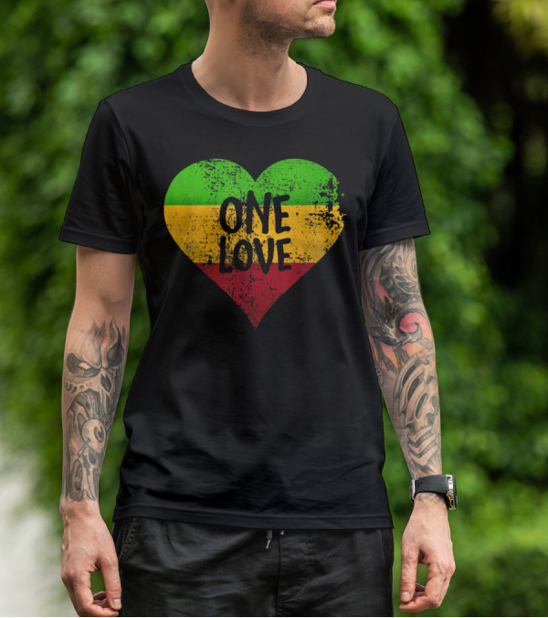 One Love Heart Rastafari Colors Jamaica T-Shirt