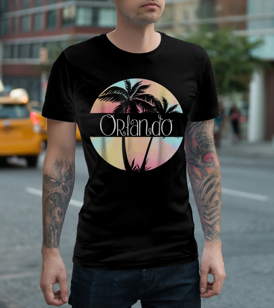 Orlando Florida Souvenir Palm Trees Retro Sunset Circle T-Shirt