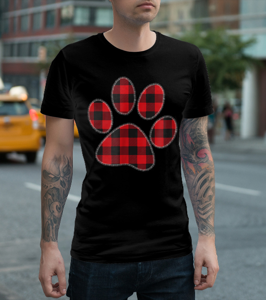 Red Plaid Buffalo Check Paw Print Family Matching T-Shirt