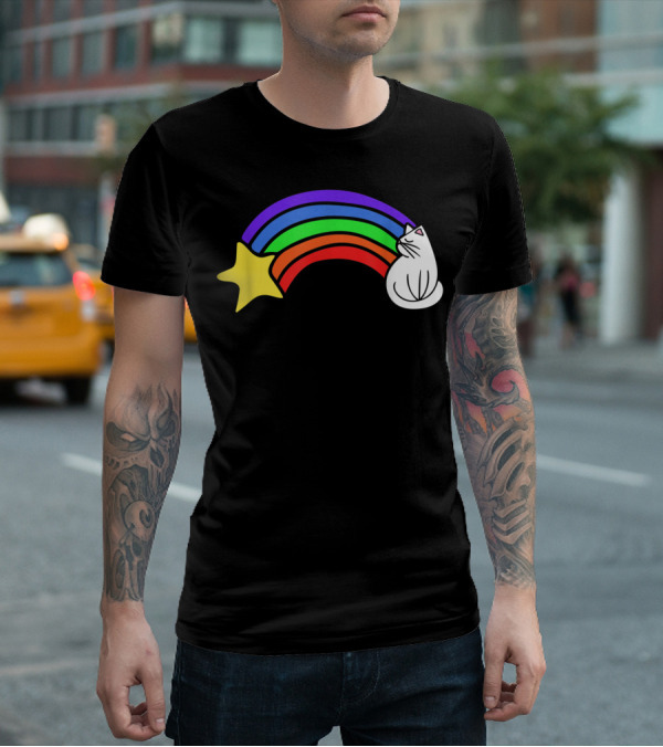 Retro Rainbow Cat Cute Vintage Starry Rainbow Cat T-Shirt