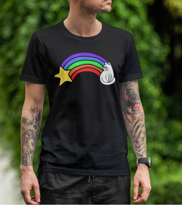 Retro Rainbow Cat Cute Vintage Starry Rainbow Cat T-Shirt