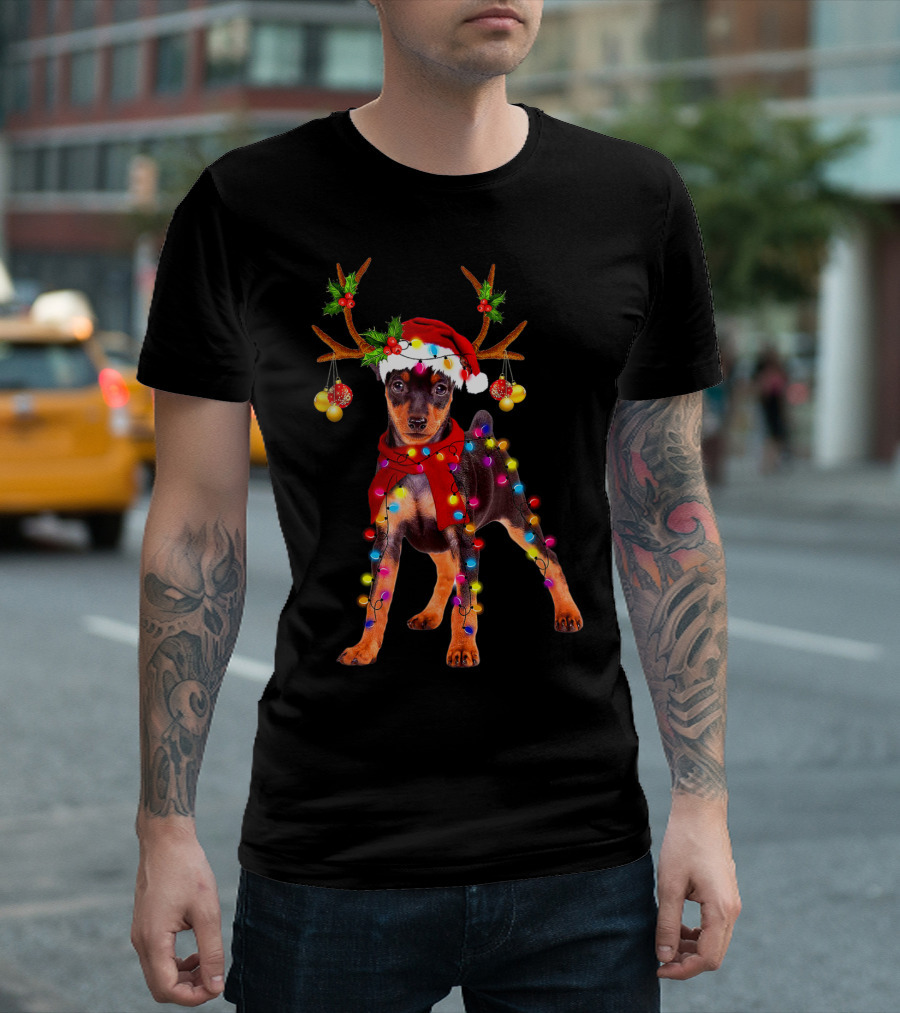 Santa Min Pin Reindeer Festive Lights T-Shirt