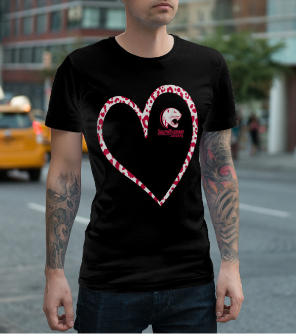 South Alabama Jaguars Leopard Print Heart T-Shirt