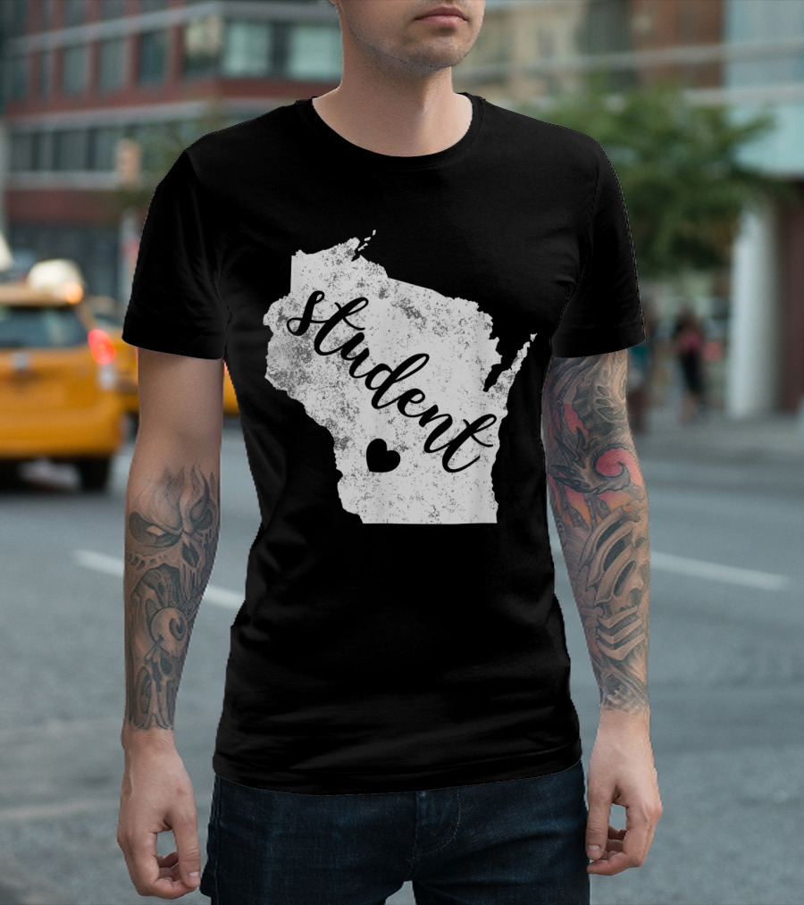 Student Red For Ed Wisconsin Public Education Map Heart T-Shirt