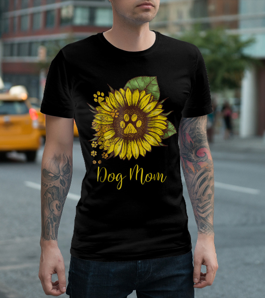 Sunflower Paw Print Dog Mom T-Shirt