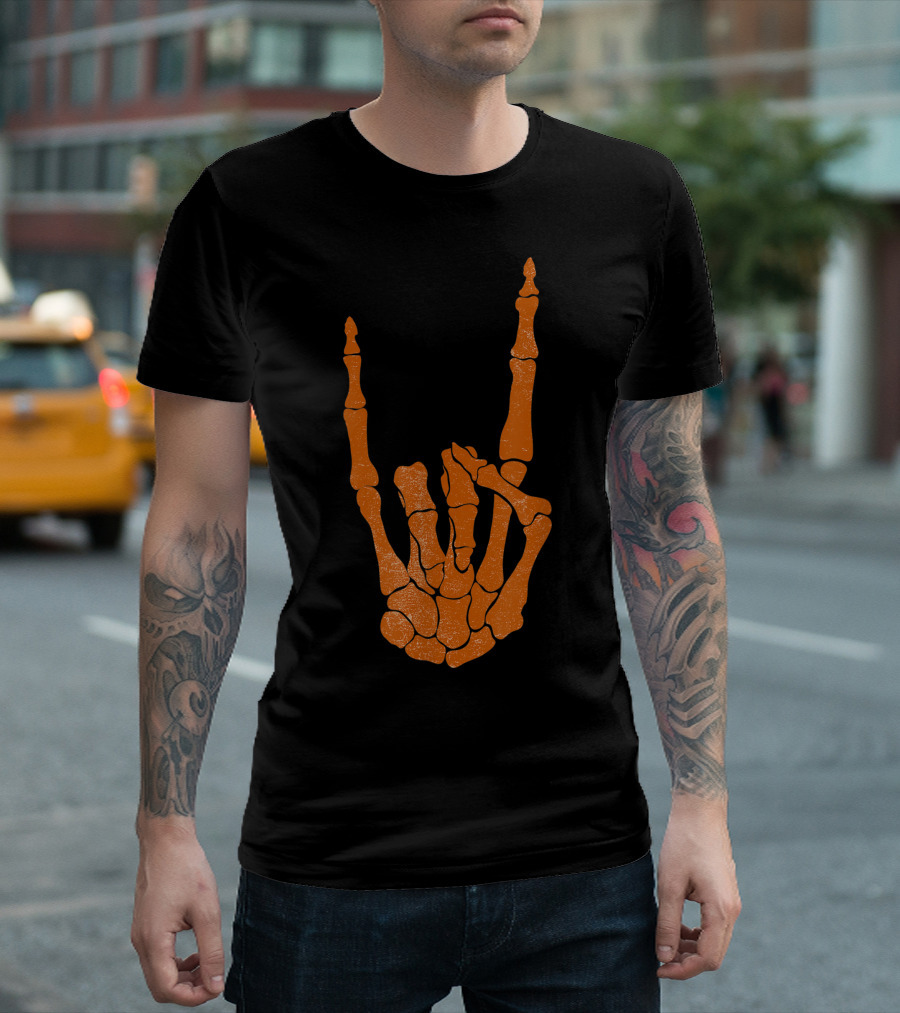 Texas Longhorn Hand Sign Skeleton Bone Structure T-Shirt