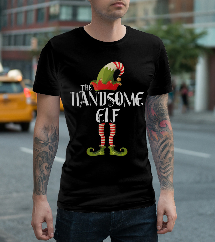 The Handsome Elf Striped Hat and Shoes T-Shirt