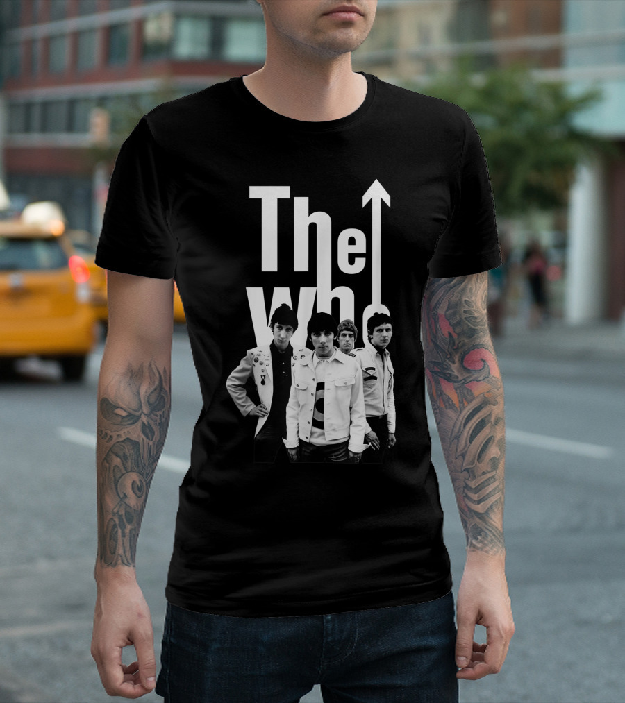 The Who 60's Black and White Band Photo with Iconic Arrow T-Shirt