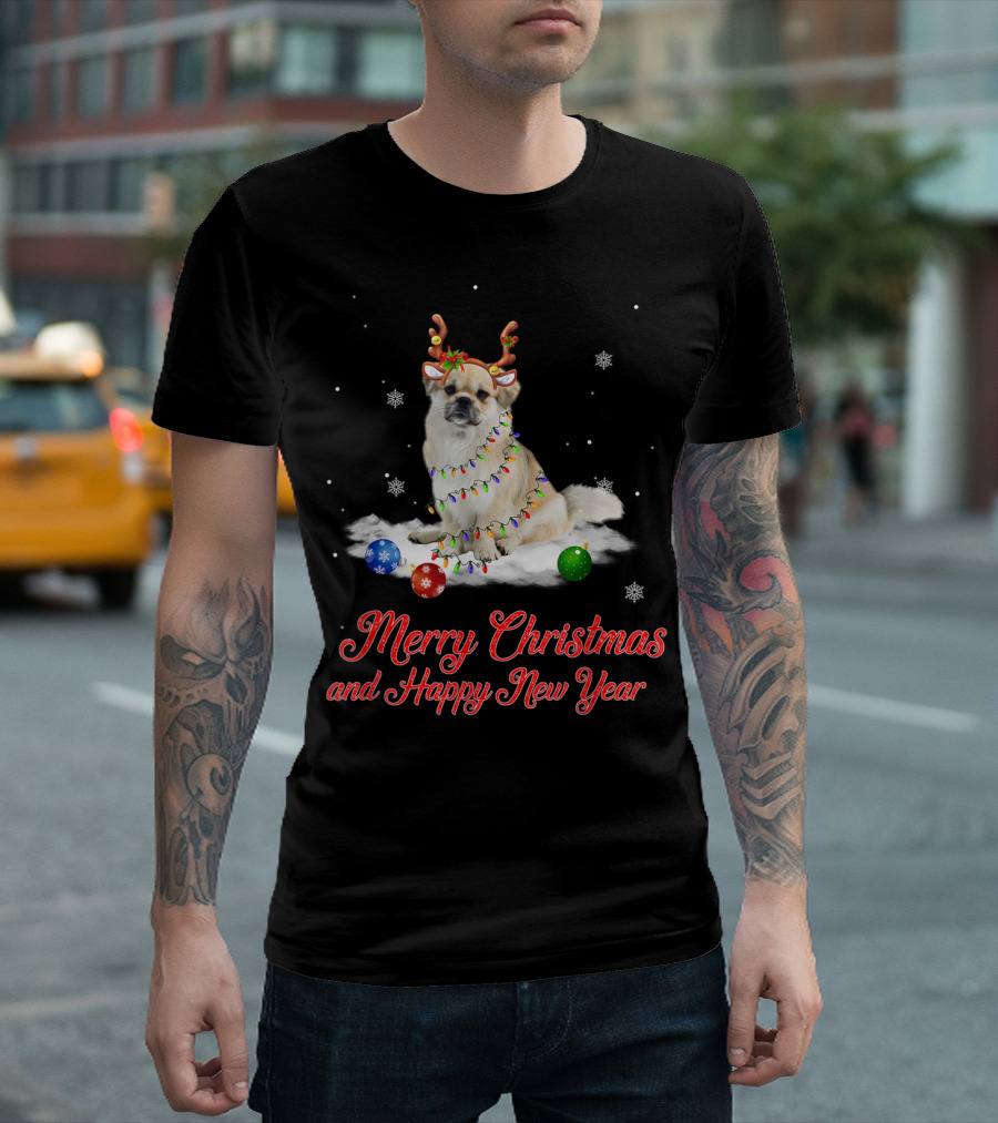 Merry Christmas And Happy New Year Tibetan Spaniel Reindeer Snowflakes T-Shirt