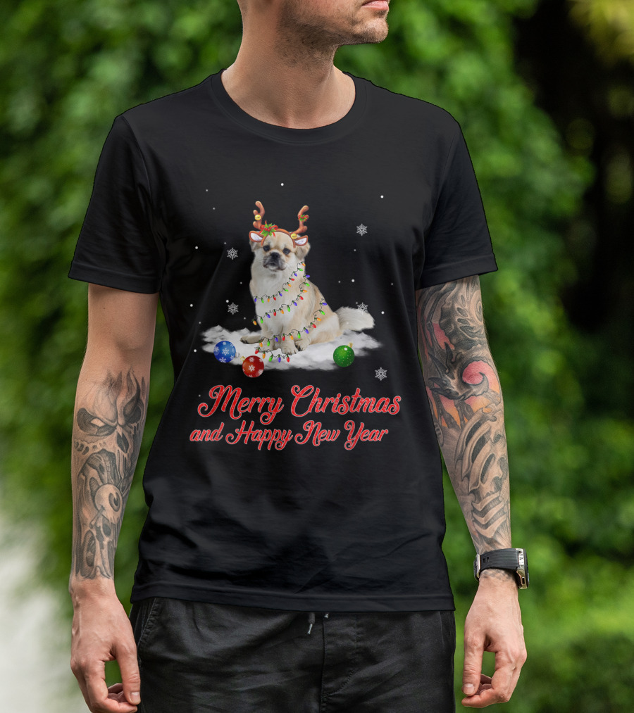 Merry Christmas And Happy New Year Tibetan Spaniel Reindeer Snowflakes T-Shirt