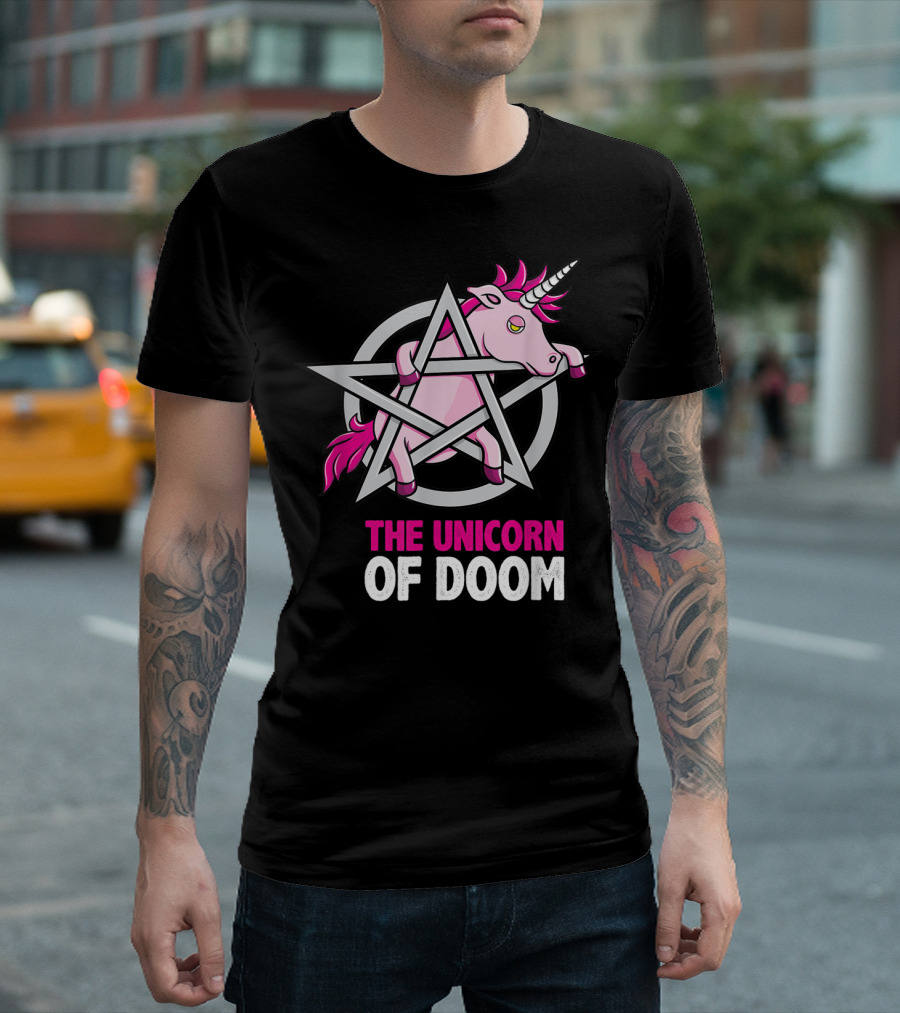 The Unicorn of Doom Baphomet Pentagram Satanic T-Shirt