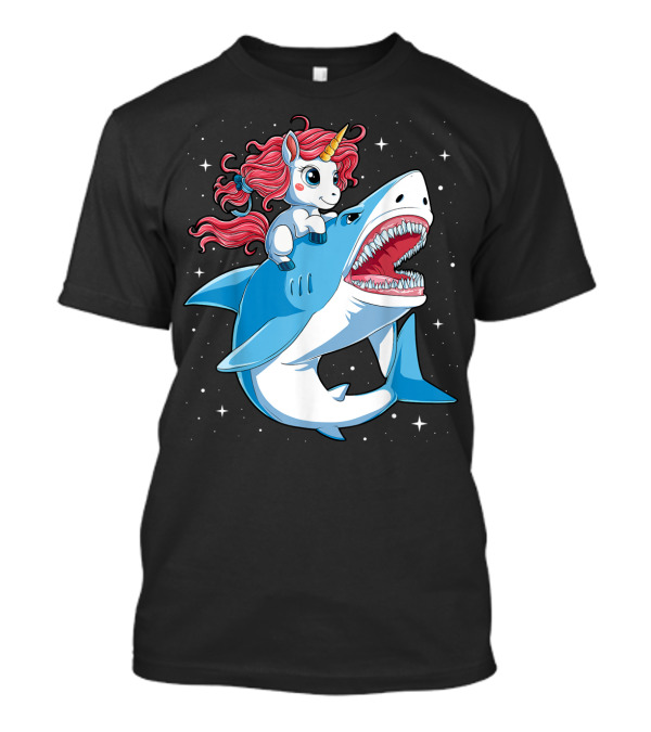 Unicorn Riding Shark In Space Galaxy Adventure T-Shirt