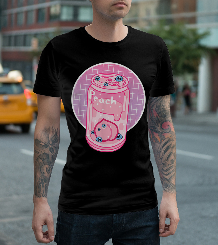 Vaporwave Aesthetic Peach Soft Drink Pastel Grid Can T-Shirt