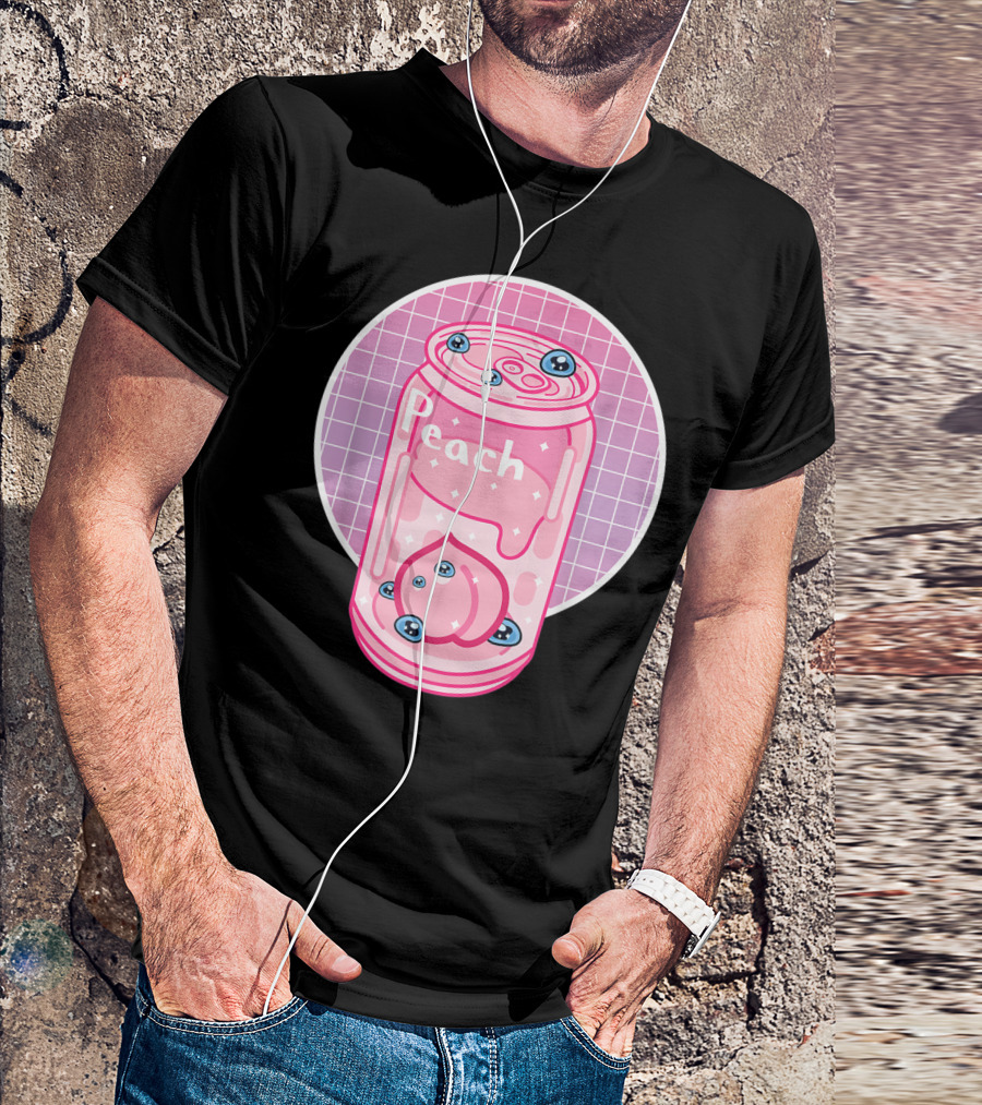 Vaporwave Aesthetic Peach Soft Drink Pastel Grid Can T-Shirt