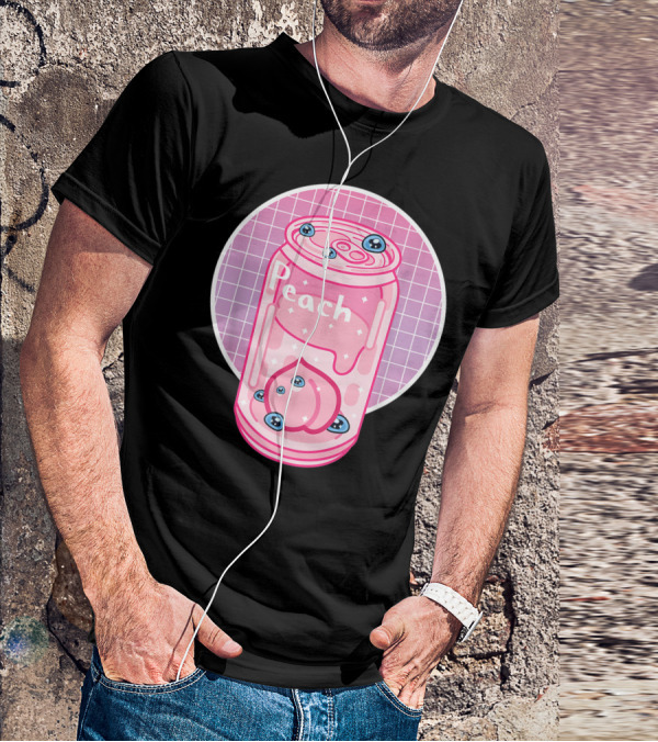 Vaporwave Aesthetic Peach Soft Drink Pastel Grid Can T-Shirt