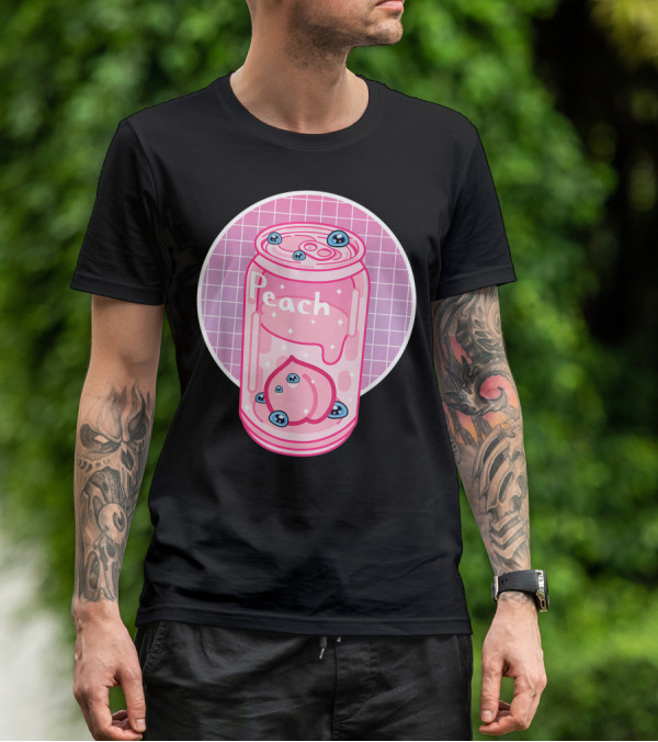 Vaporwave Aesthetic Peach Soft Drink Pastel Grid Can T-Shirt