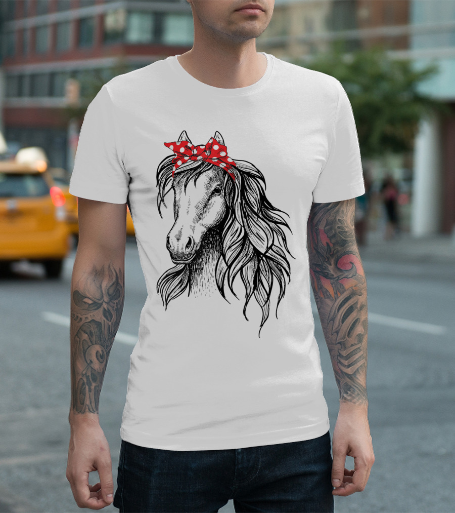 Cute Horse Red Polka Dot Bandana Headband Horse Lovers T-Shirt