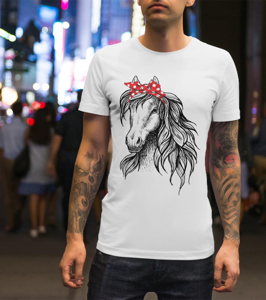 Cute Horse Red Polka Dot Bandana Headband Horse Lovers T-Shirt