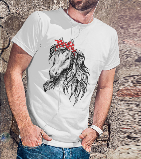 Cute Horse Red Polka Dot Bandana Headband Horse Lovers T-Shirt