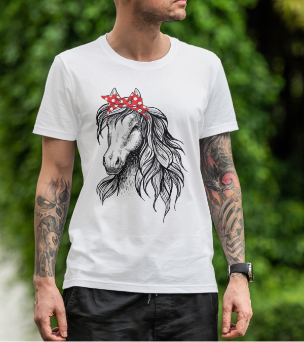 Cute Horse Red Polka Dot Bandana Headband Horse Lovers T-Shirt