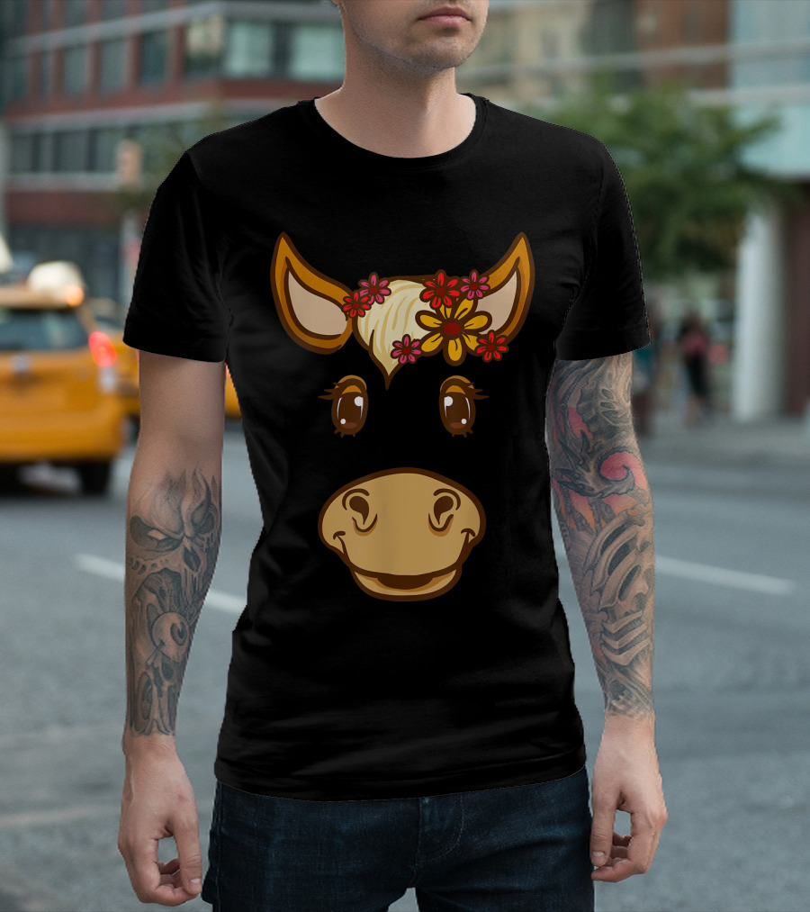 Cute Horse Face with Flowers for Horseback Riding Owner T-Shirt