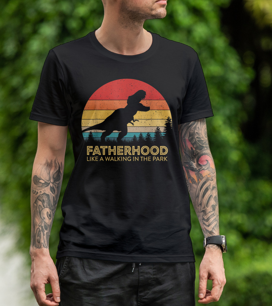 Fatherhood Like A Walking In The Park Vintage Father Retro T-Rex T-Shirt