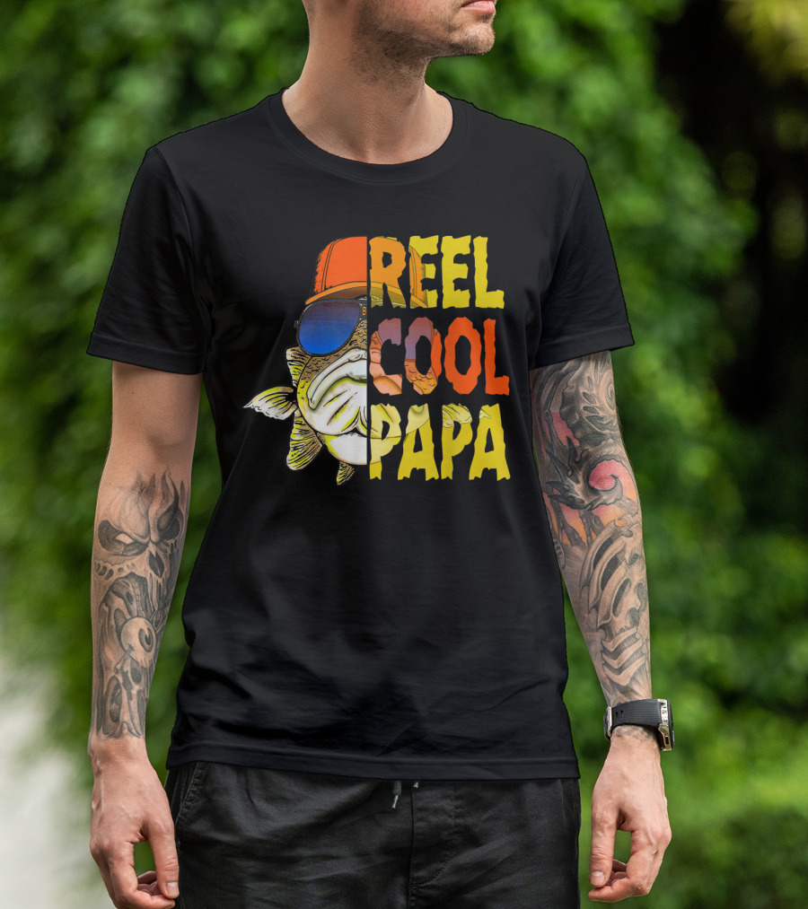 Reel Cool Papa Fishing Fish With Sunglasses And Hat T-Shirt