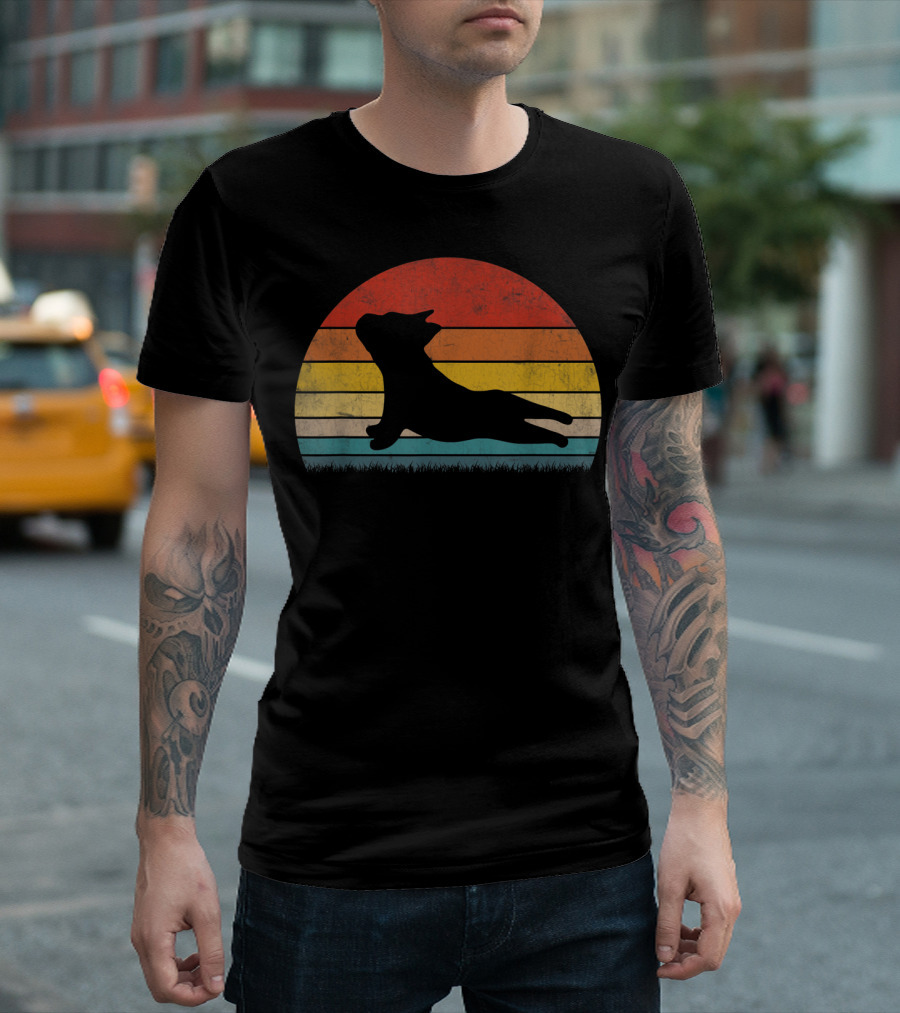 Retro Sunset French Bulldog Yoga Funny Frenchie T-Shirt