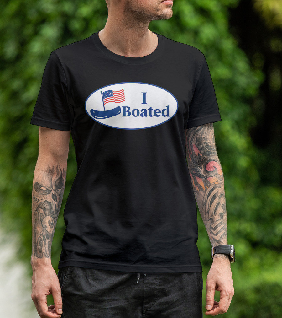 I Boated Sticker With American Flag And Canoe T-Shirt
