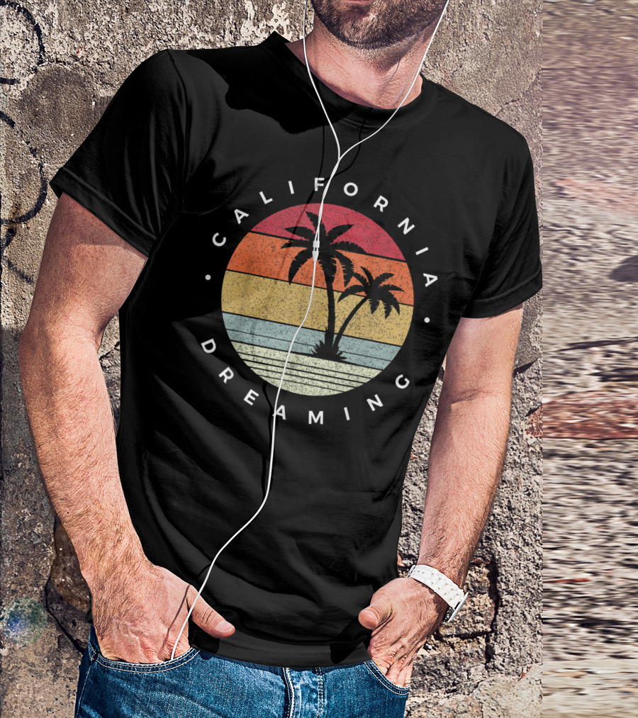 California Dreaming Retro Palm Trees Fun Family Vacation T-Shirt