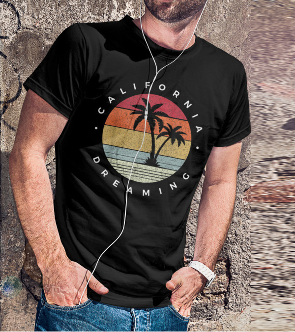 California Dreaming Retro Palm Trees Fun Family Vacation T-Shirt