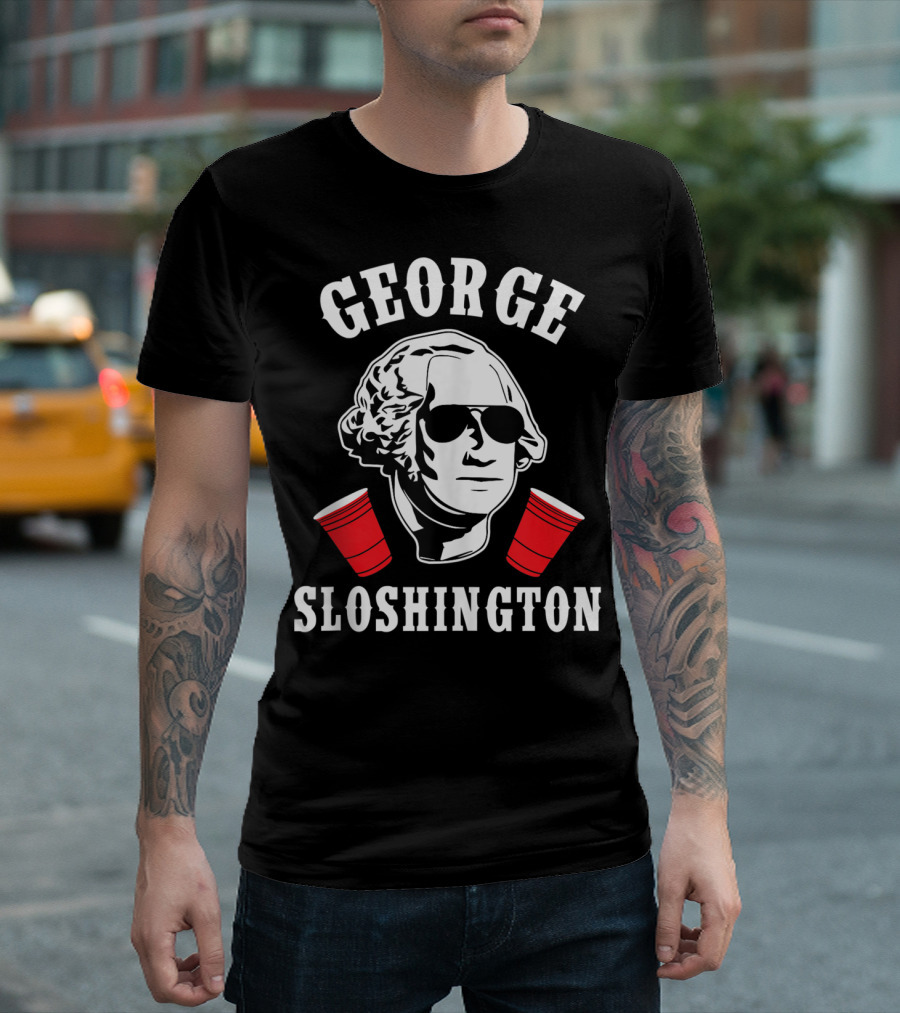 George Sloshington 4th of July Aviator Ameri with Red Cups T-Shirt