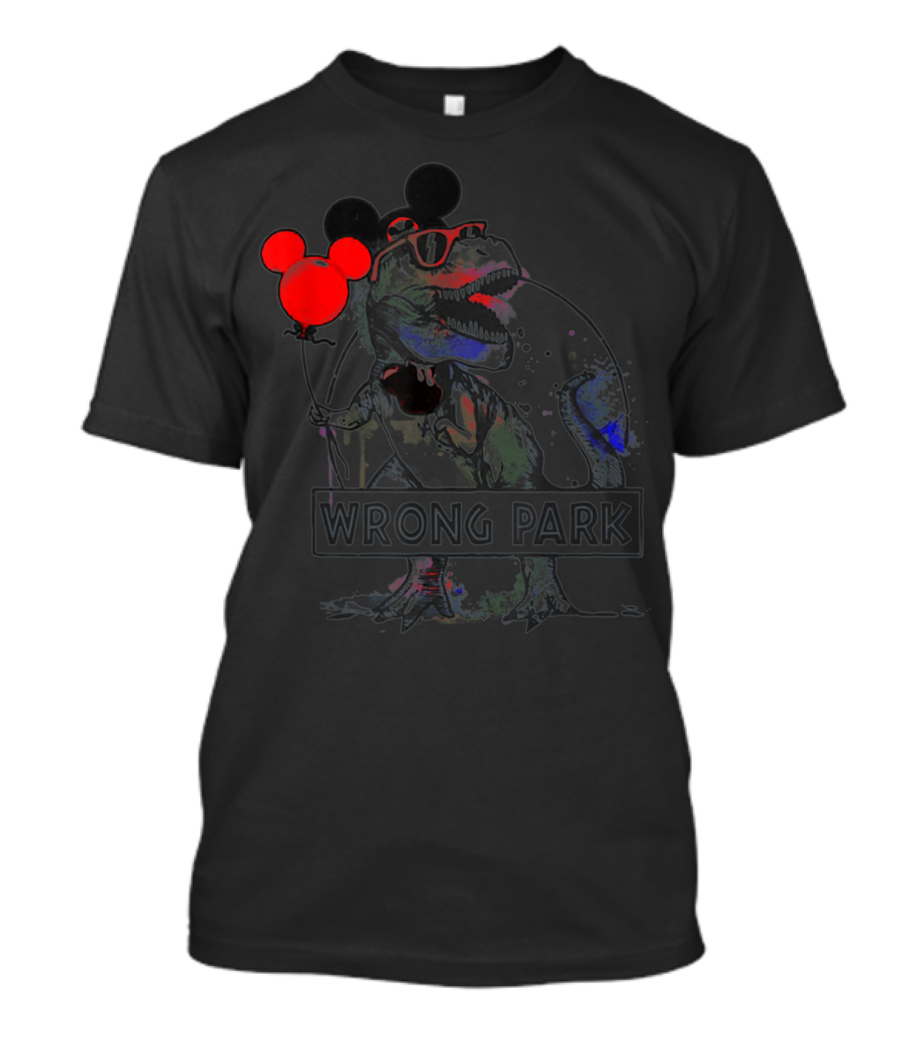 Wrong Park Funny Rex With Mouse Ears And Balloon T-Shirt