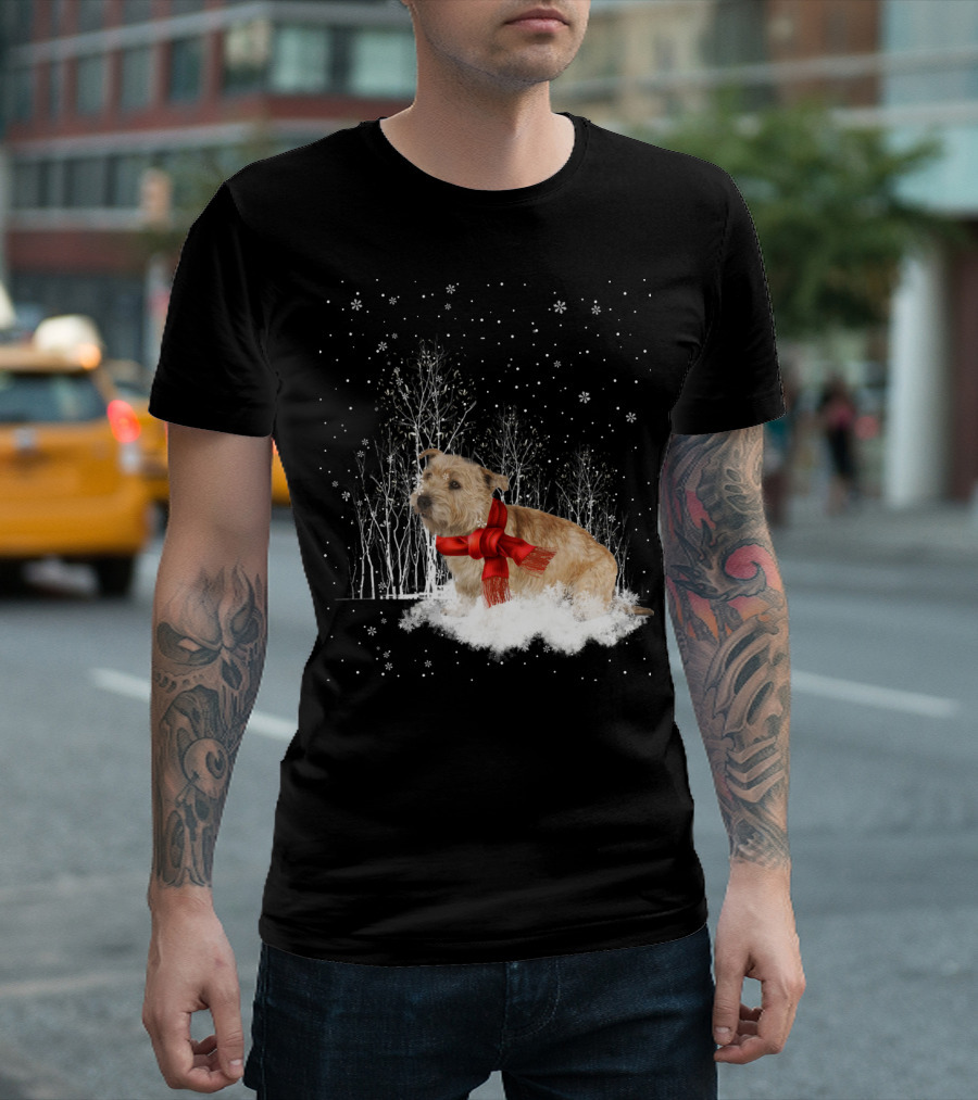 Glen Of Imaal Terrier Winter Scene With Snowflakes And Red Scarf T-Shirt