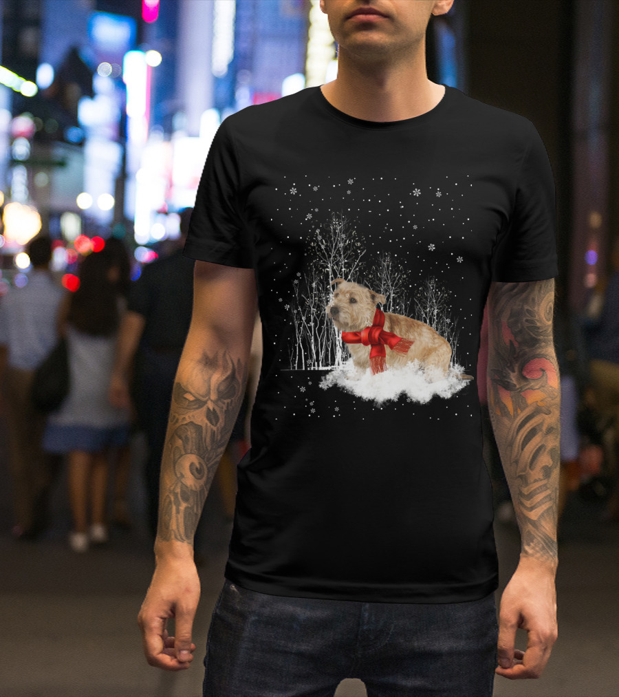 Glen Of Imaal Terrier Winter Scene With Snowflakes And Red Scarf T-Shirt