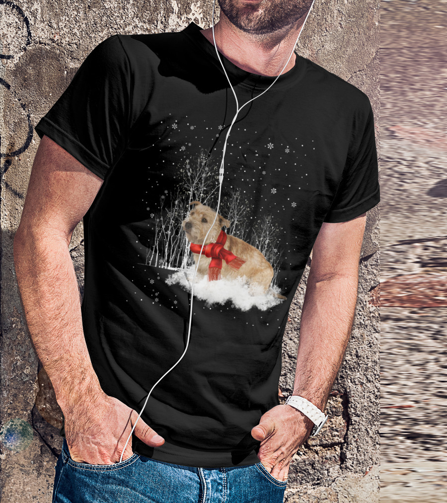 Glen Of Imaal Terrier Winter Scene With Snowflakes And Red Scarf T-Shirt