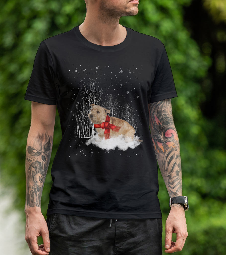 Glen Of Imaal Terrier Winter Scene With Snowflakes And Red Scarf T-Shirt