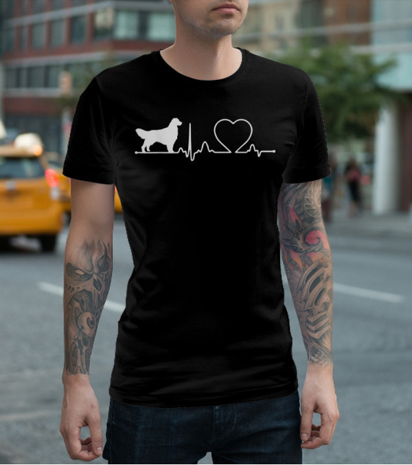 Golden Retriever Heartbeat Outline With Heart And Pulse Line T-Shirt
