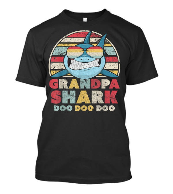 Grandpa Shark Doo Doo Doo Retro Sunglasses Stripes T-Shirt