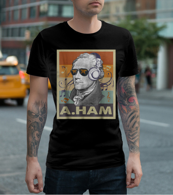 A. Ham Hamilton Headphones Music Notes Retro Vibe T-Shirt