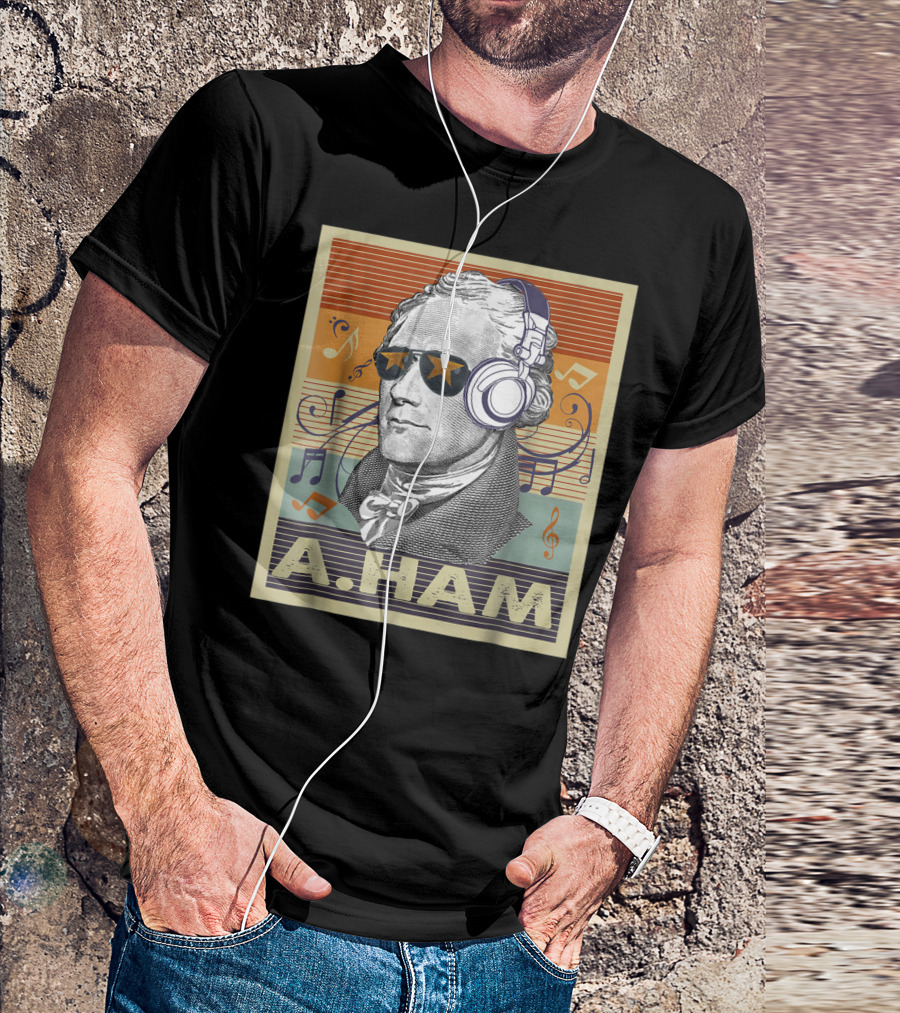 A. Ham Hamilton Headphones Music Notes Retro Vibe T-Shirt