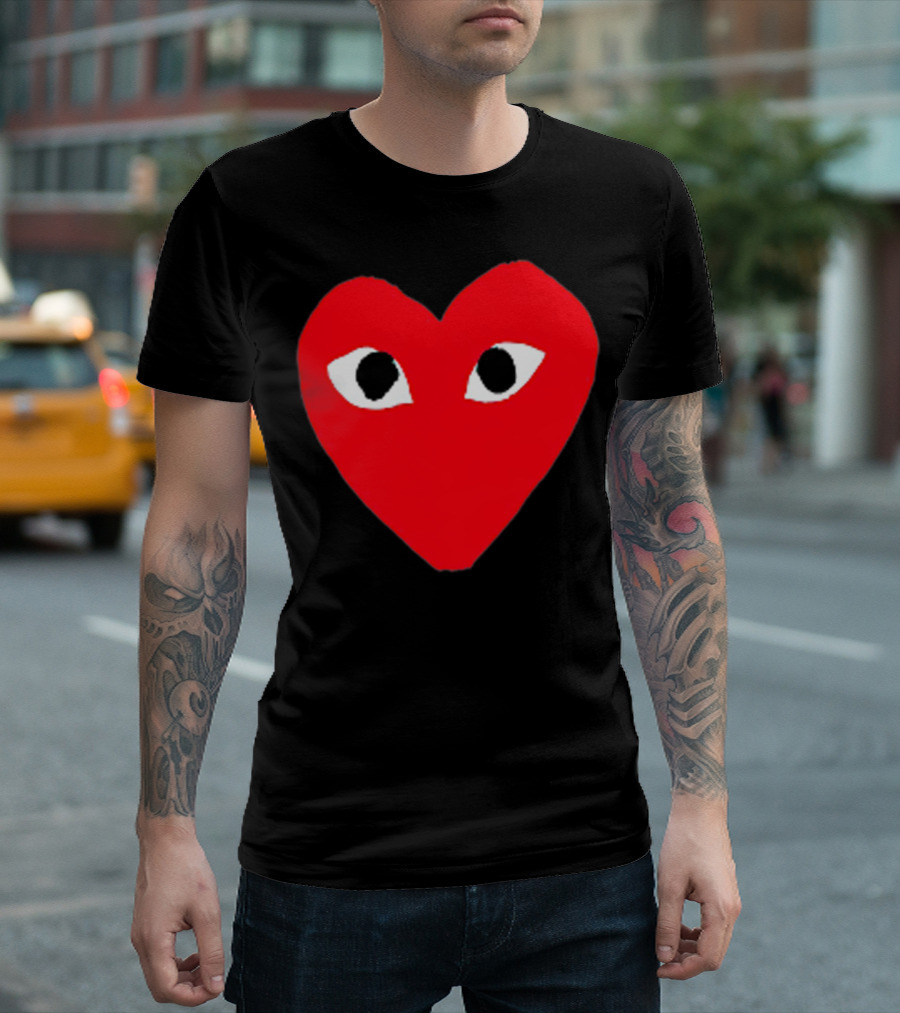 Heart For Comme Lovely In The Des - Comme Des Garçons Inspired Red Heart with Eyes T-Shirt