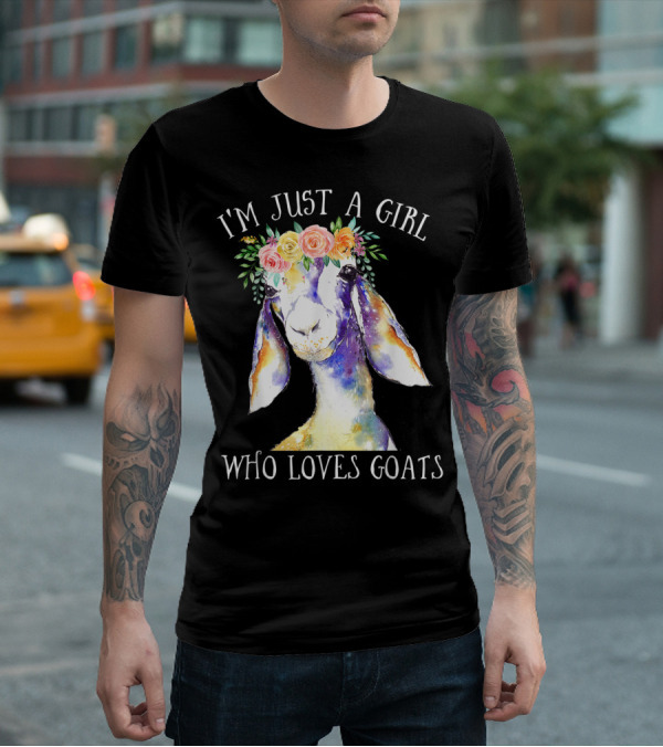 I'm Just A Girl Who Loves Goats Floral Paint Flower Crown T-Shirt