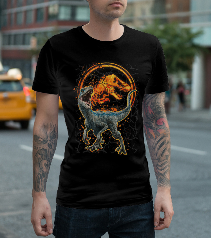 Jurassic World Blue Raptor with Magma T-Rex T-Shirt