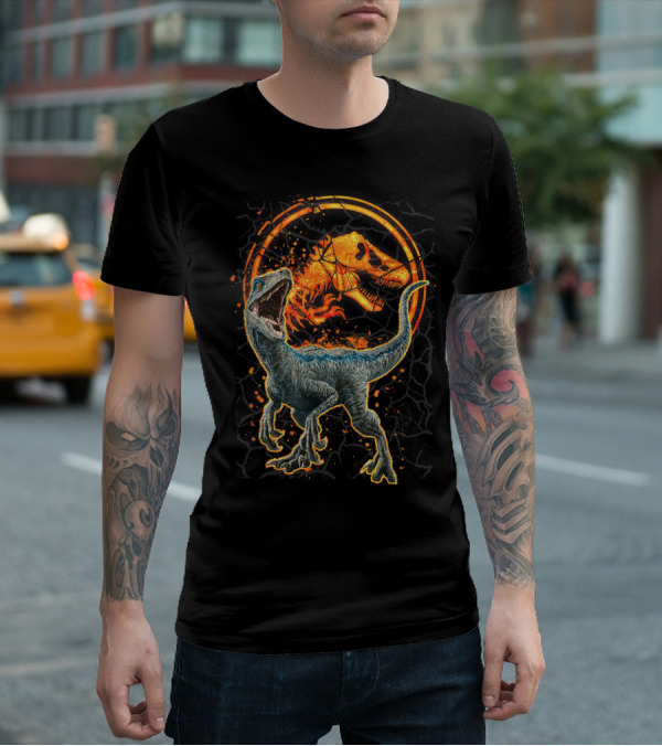 Jurassic World Blue Raptor With Magma T-Rex T-Shirt